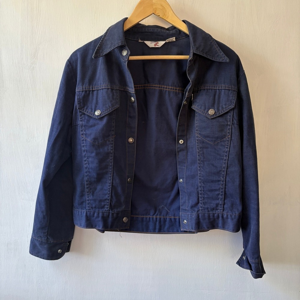 Vintage Levis Trucker Jacket Dark Blue Western 60s 70s Button Womens Small